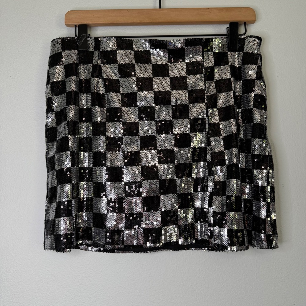 NWOT - Madden NYC - Sequin Checkered Mini Skirt Alt Punk Dopamine Sz Small